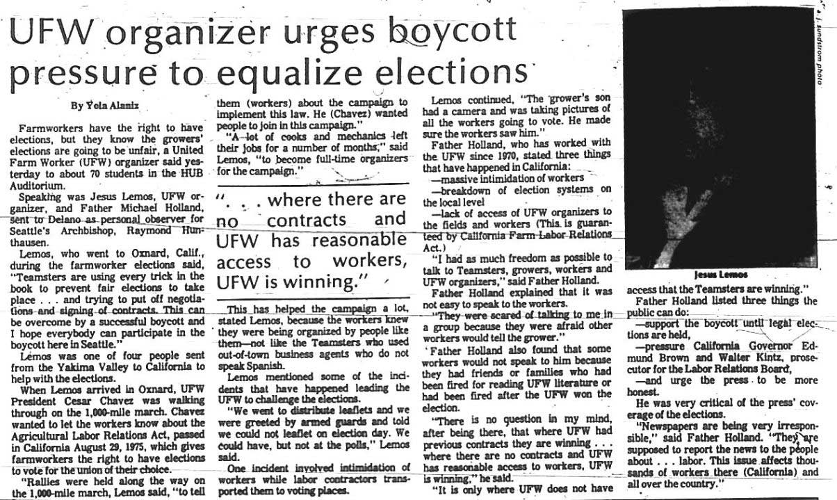 Farmworkers and Grape Boycott News Coverage Seattle Civil Rights and